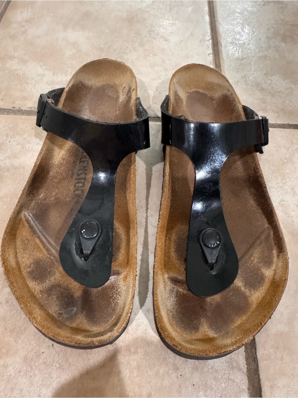 Birkenstock Gizehs Black Leather Toe-Post Women’s Sandals size 40